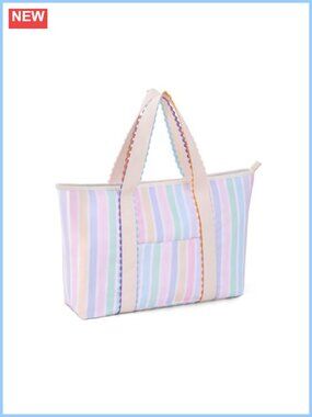 Women's Canvas Tote Bag with Rainbow Rick Rack Trim, Shoulder Handbag
